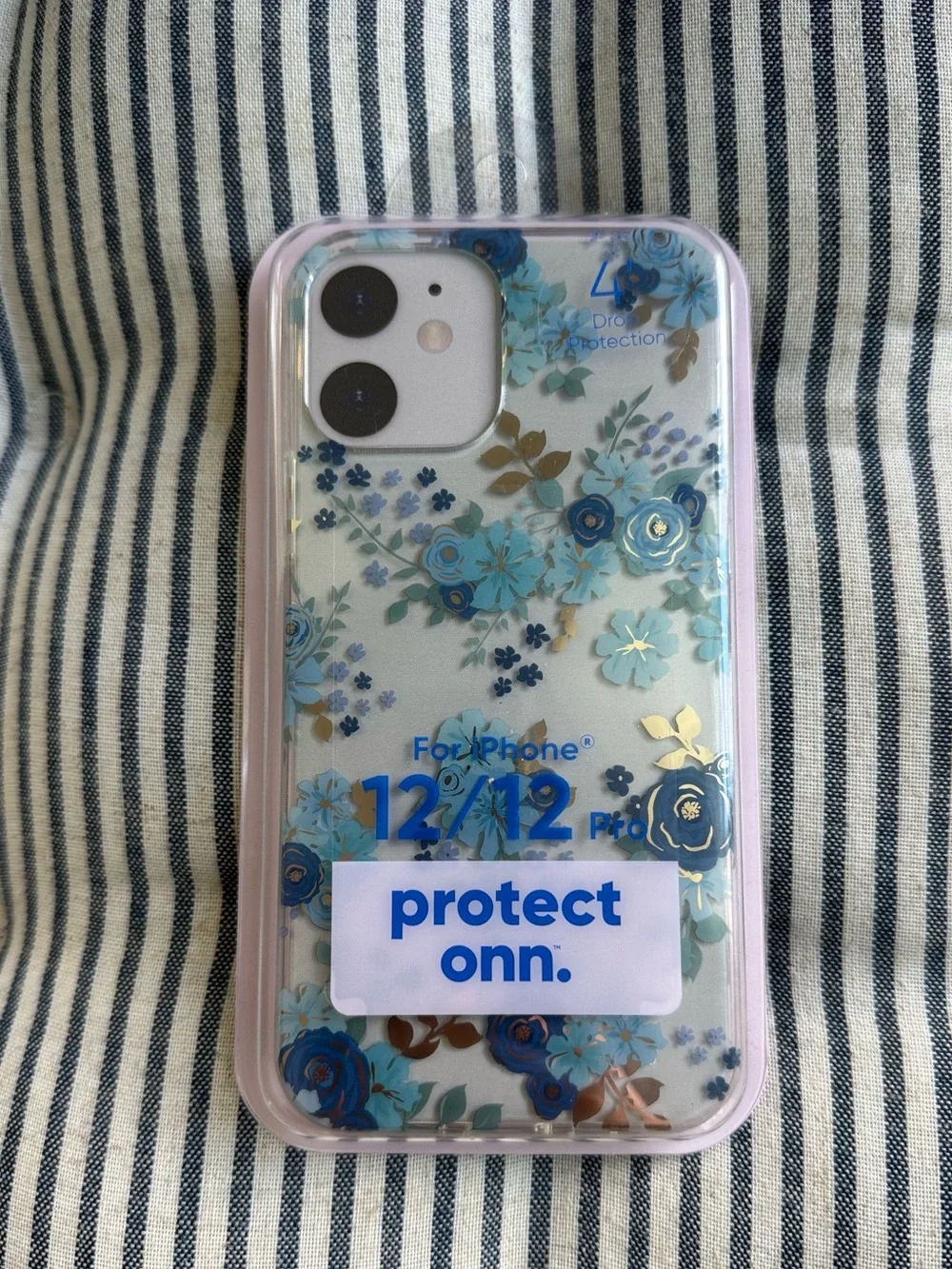 iPhone Case Blue Gold Foil Metallic Floral Brand New for iPhone 12/12 Pro
